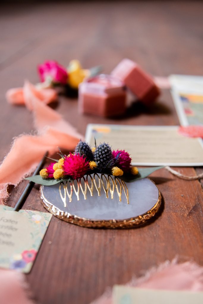 accessoire cheveux mariée fleurs séchées mariage Landes