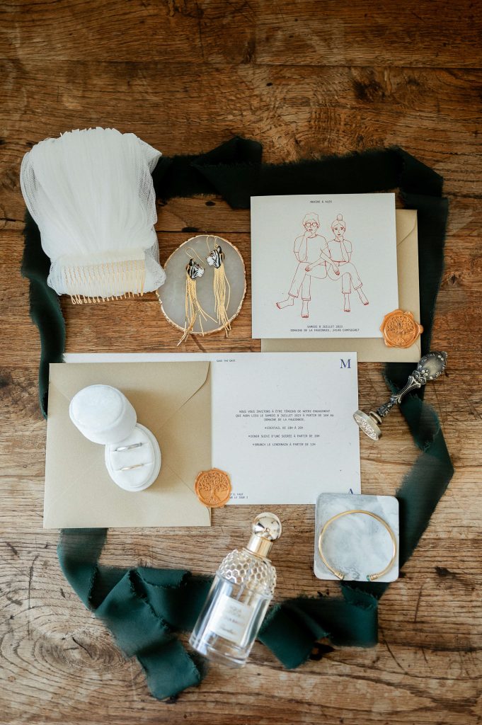 Détails des Préparatifs de la mariée au Domaine de la Fauconnie en Dordogne